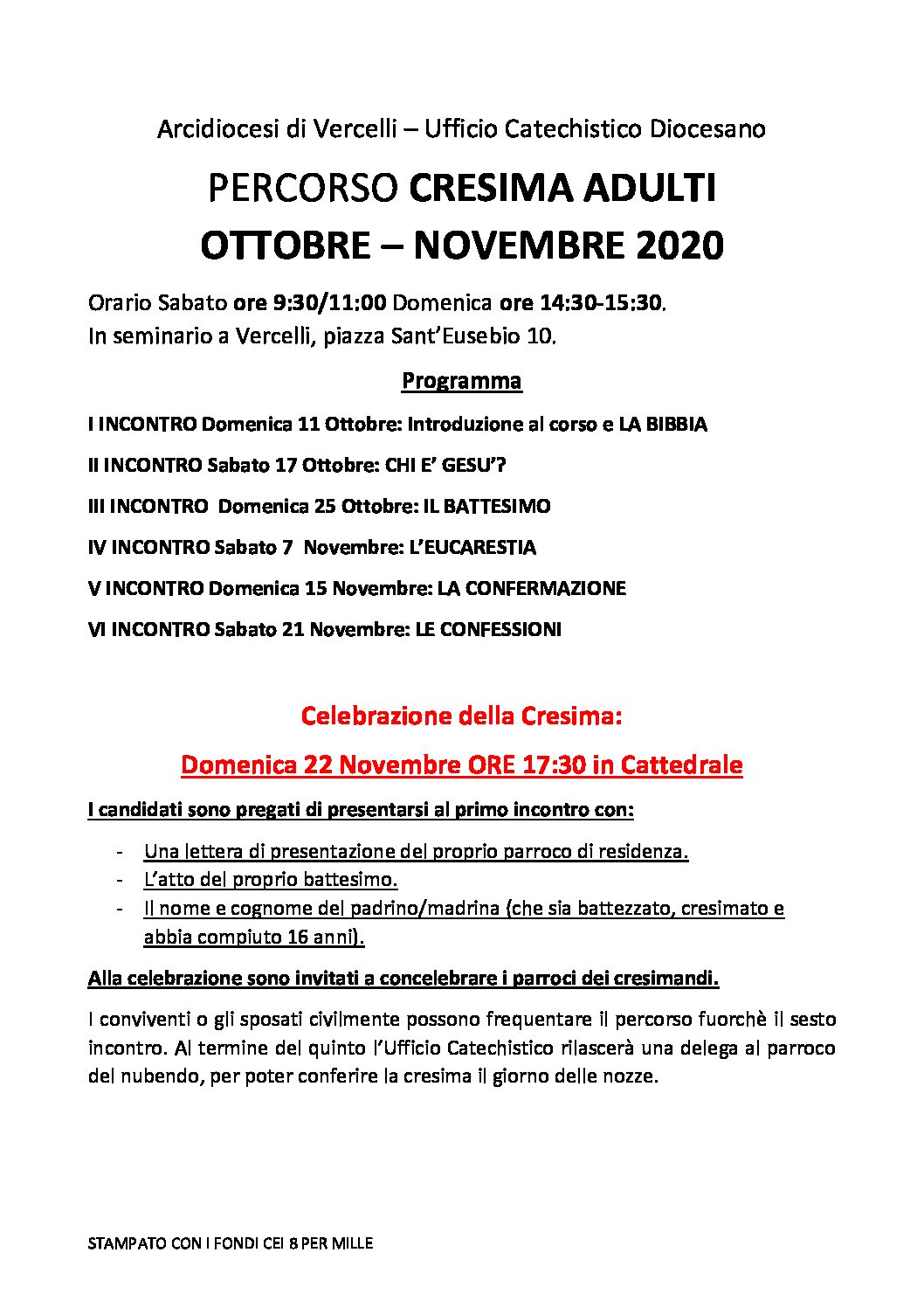 Cresima Adulti Ottobre Novembre Arcidiocesi Di Vercelli